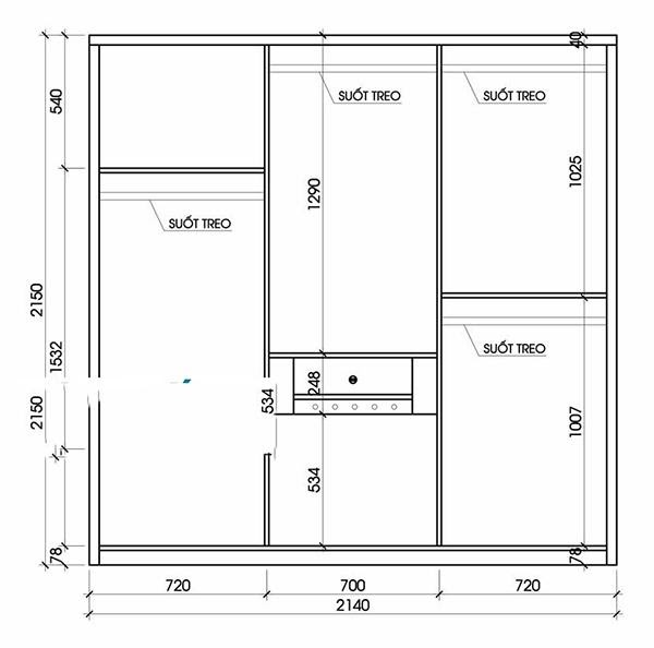 Kích thước tủ quần áo 3 cánh | nội thất The Five 2